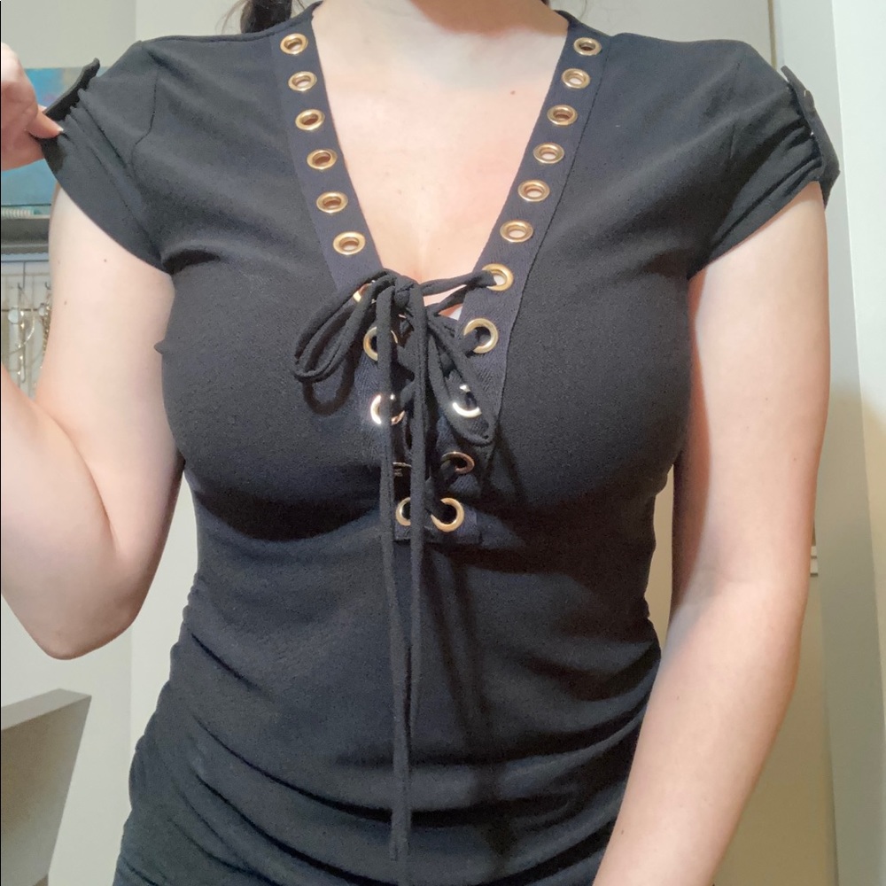 “MINE” black top with gold